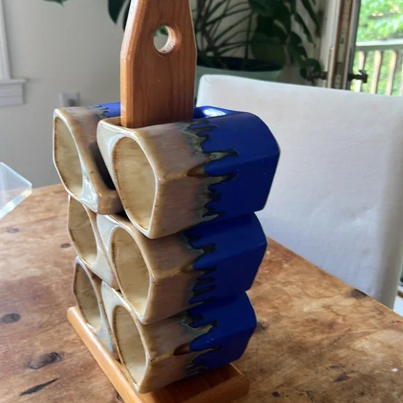 MCM Rodolfo Padilla Complete cobalt blue 6 stackingMugs and Orig holder